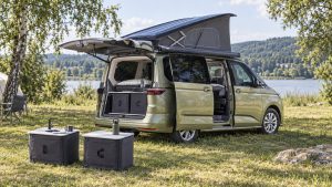 Volkswagen California Beach concept with removable inflatable camping kitchen modules.